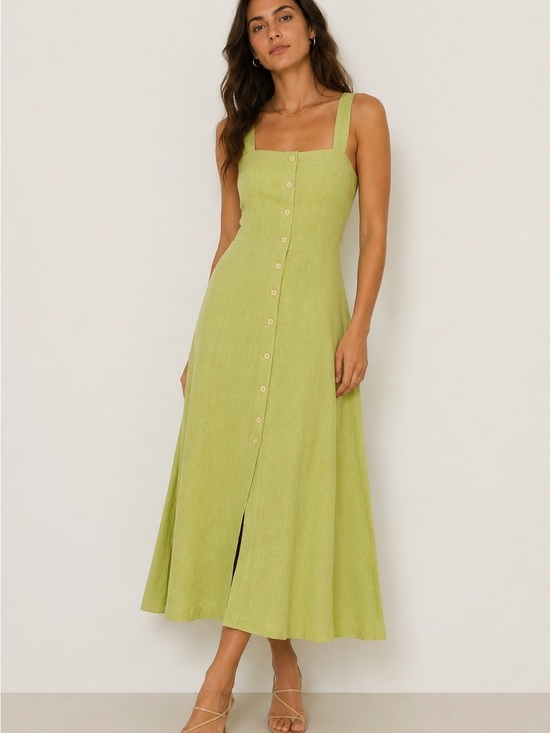 Need Supply Dresses & Skirts - Need Supply Claudio Linen Midi Dress NWT Medium Avocado Green Preppy Causal